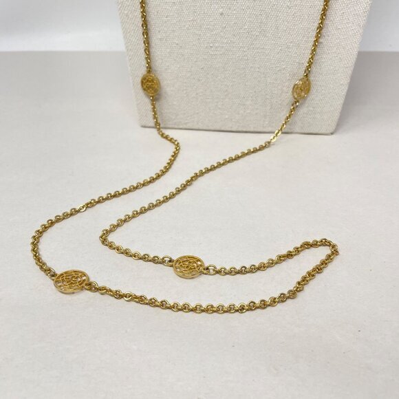 Monet Long Flapper Length Gold-Tone Necklace Celtic Knot Layering Signed - Picture 2 of 8